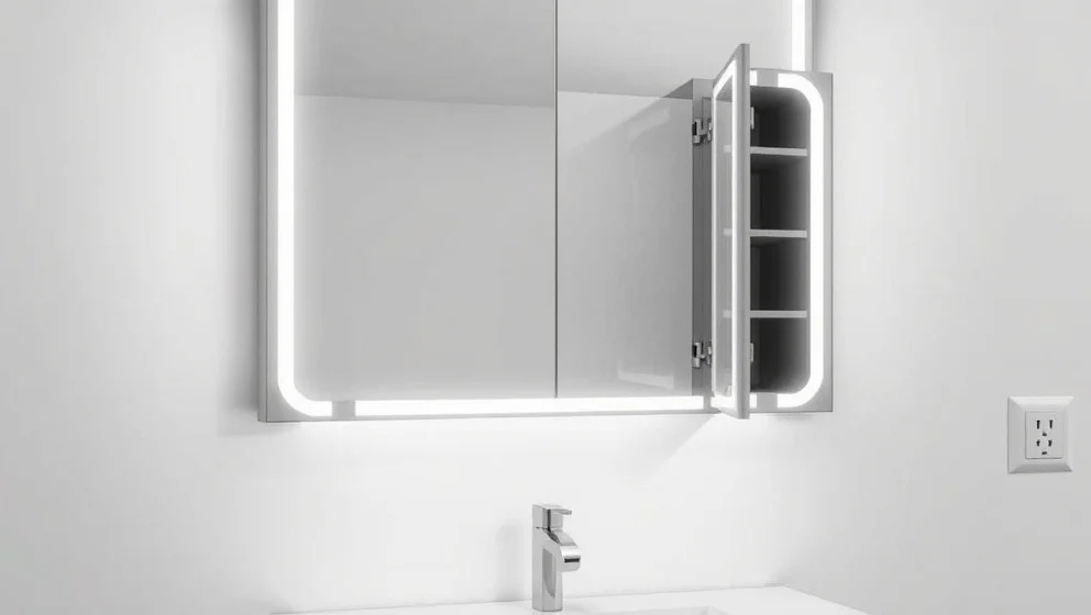 Badrumsskåp med belysning och eluttag